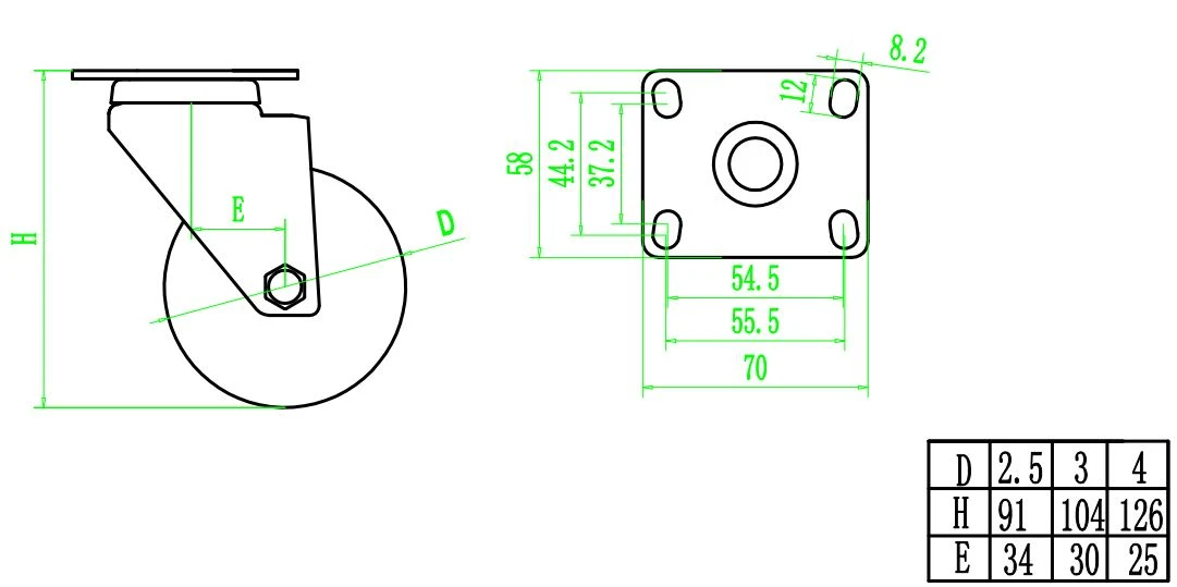 2.5 Inch PU Tread PP Core Swivel Casters for Carts